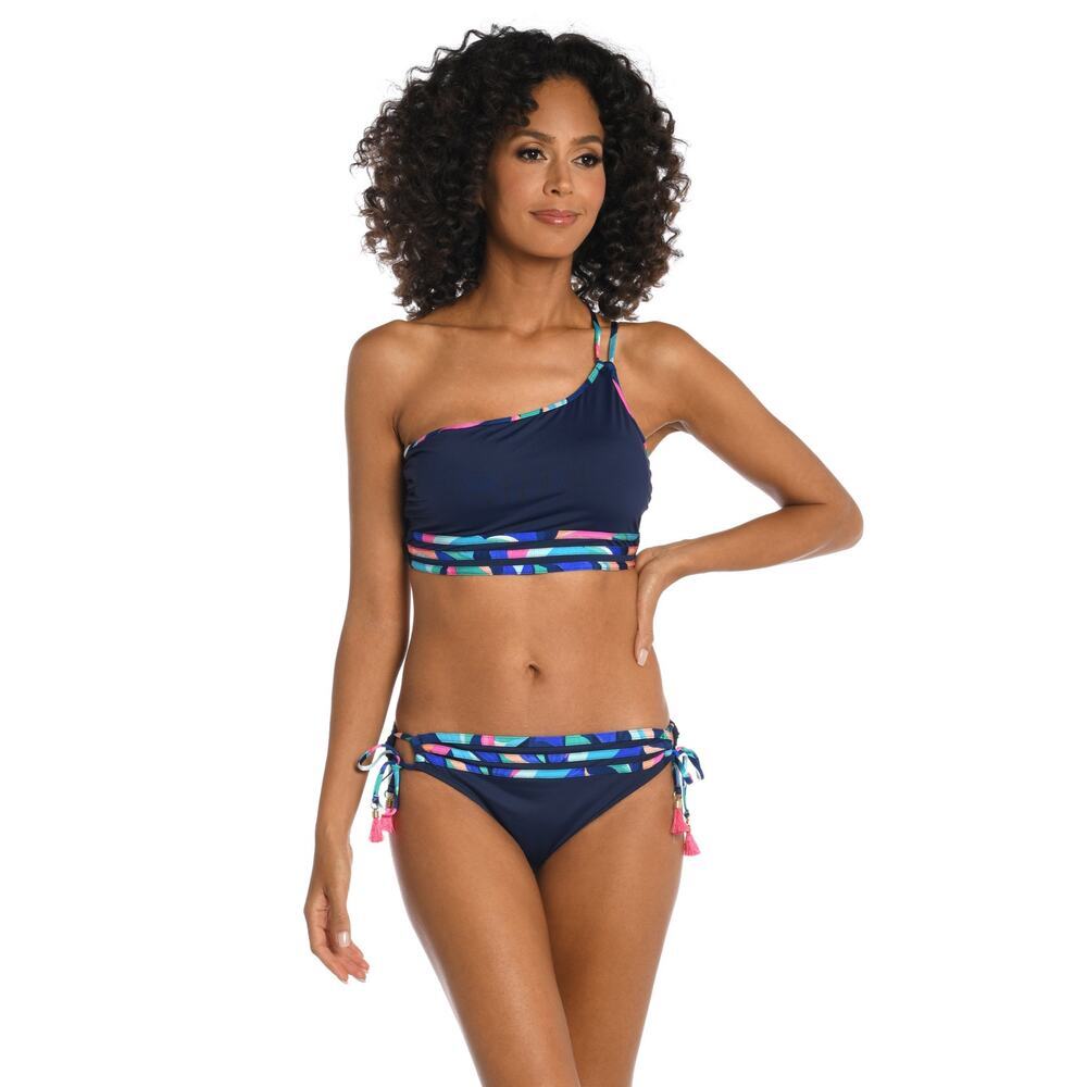 La Blanca Navy One-Shoulder Bikini with Multicolor Trim